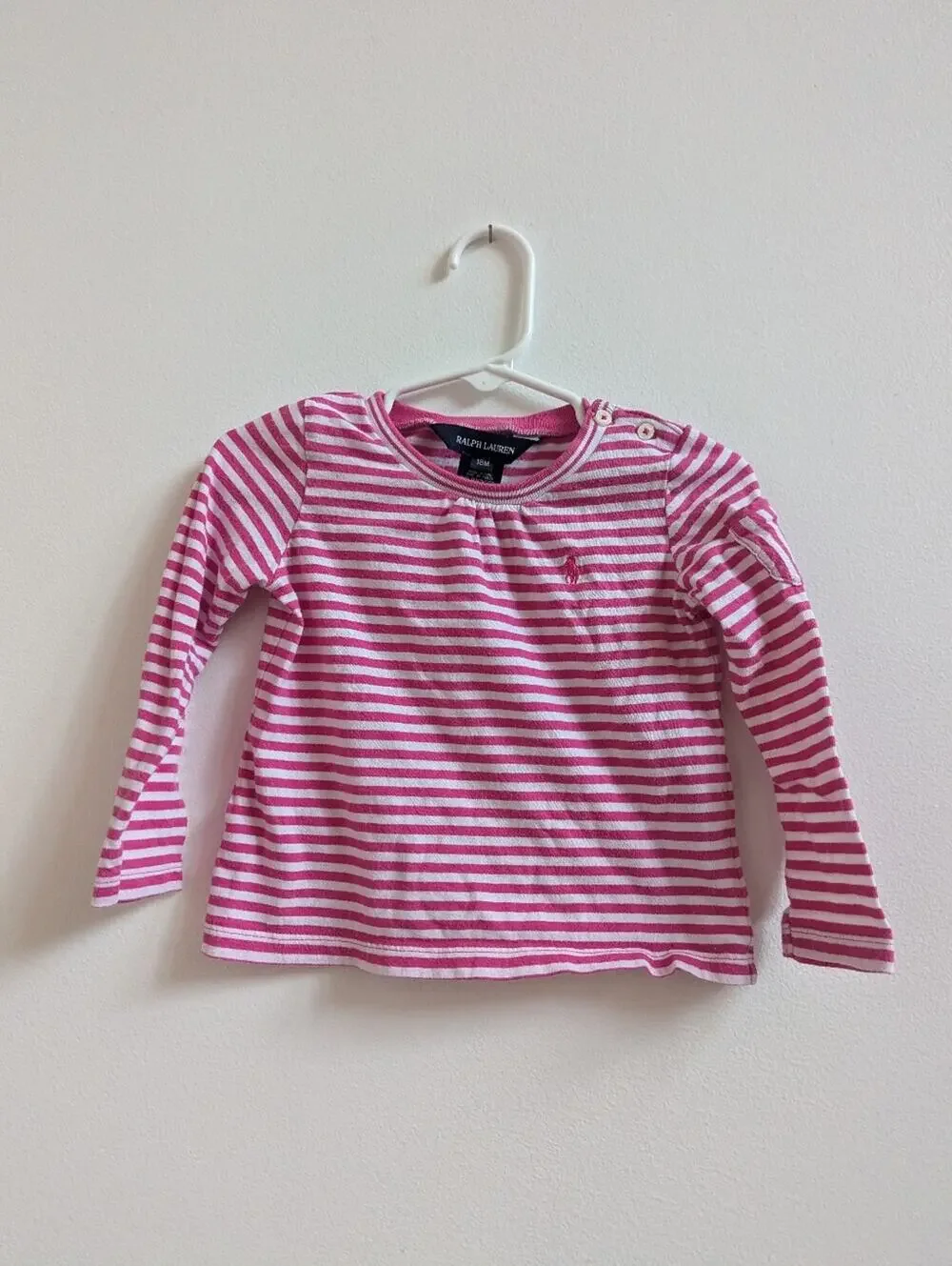 Ralph Lauren Long Sleeve Shirt 18m Girls Pink Stripe Basic